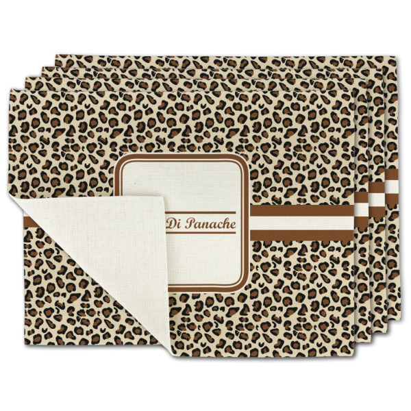 Custom Leopard Print Single-Sided Linen Placemat - Set of 4 w/ Name and Initial