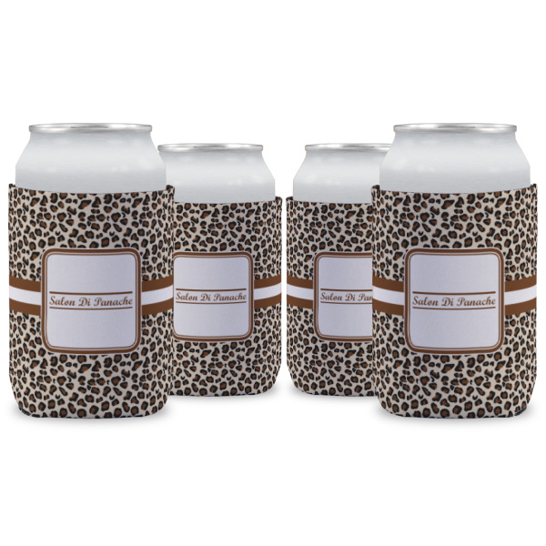 Custom Leopard Print Can Cooler (12 oz) - Set of 4 w/ Name and Initial