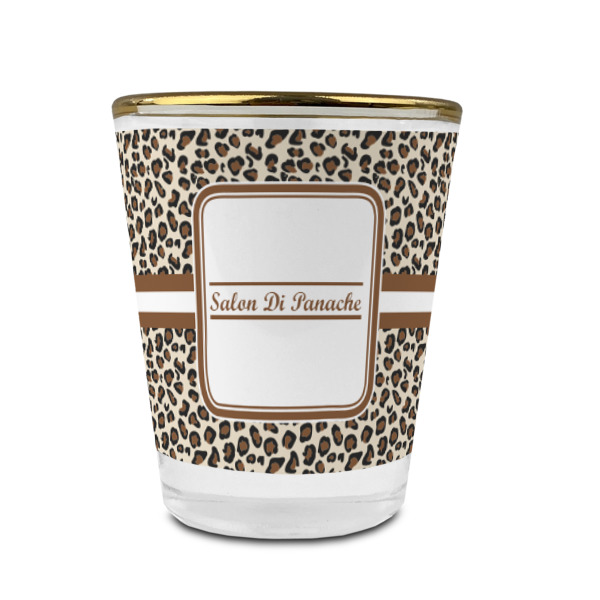 Custom Leopard Print Glass Shot Glass - 1.5 oz - with Gold Rim - Single (Personalized)