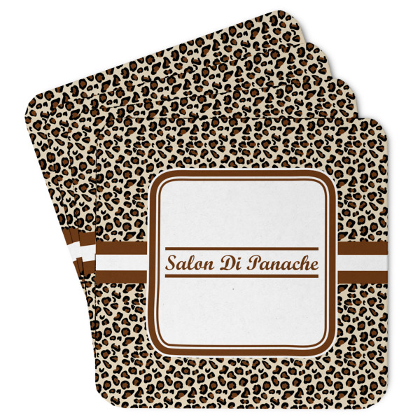 Custom Leopard Print Paper Coasters w/ Name and Initial