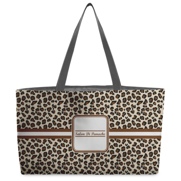 Custom Leopard Print Beach Totes Bag - w/ Black Handles (Personalized)