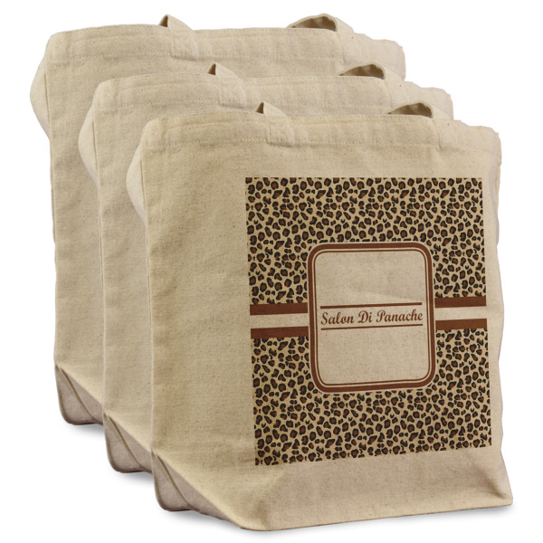 Custom Design - 3 Reusable Cotton Grocery Bags - Front View