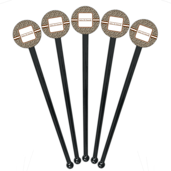 Custom Design - Black Plastic 7" Stir Stick - Round - Fan View