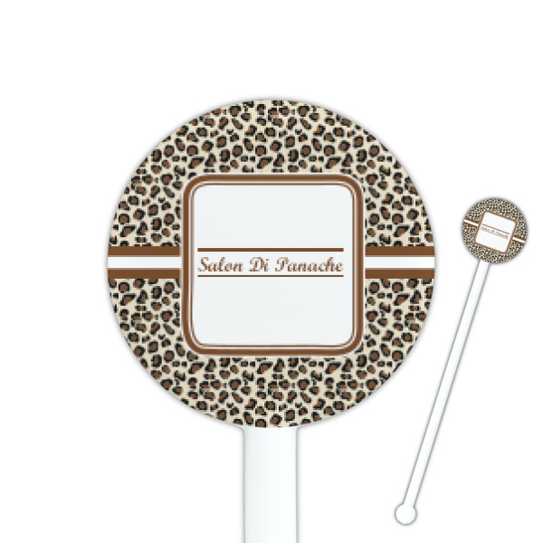 Custom Leopard Print 5.5" Round Plastic Stir Sticks - White - Single Sided (Personalized)