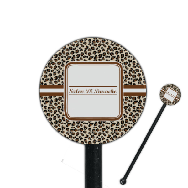 Custom Leopard Print 5.5" Round Plastic Stir Sticks - Black - Single Sided (Personalized)