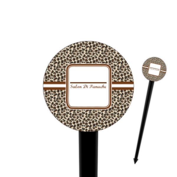 Custom Leopard Print 4" Round Plastic Food Picks - Black - Single Sided (Personalized)