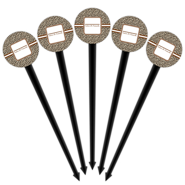 Custom Design - Black Plastic 4" Food Pick - Round - Fan View