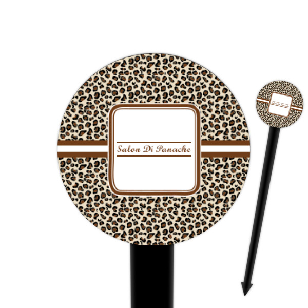 Custom Leopard Print 6" Round Plastic Food Picks - Black - Single Sided (Personalized)