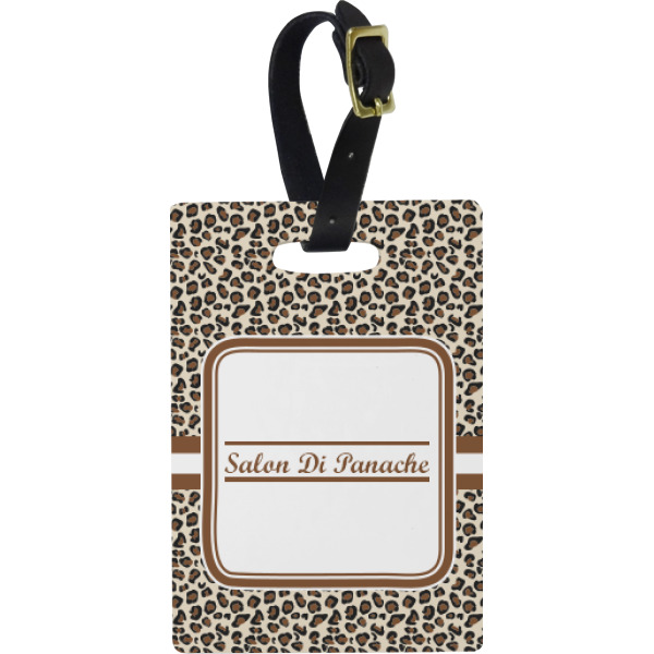 Custom Leopard Print Plastic Luggage Tag - Rectangular w/ Name and Initial