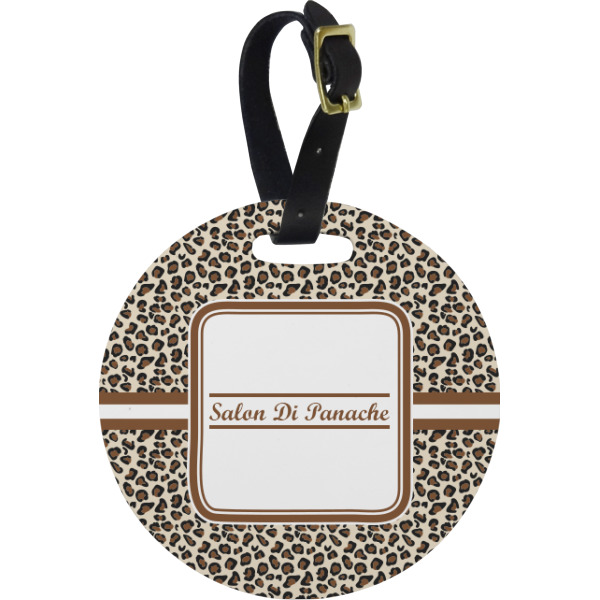 Custom Leopard Print Plastic Luggage Tag - Round (Personalized)
