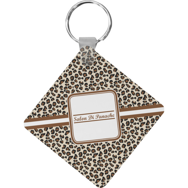 Custom Leopard Print Diamond Plastic Keychain w/ Name and Initial
