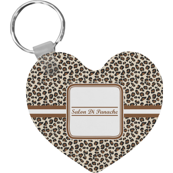 Custom Leopard Print Heart Plastic Keychain w/ Name and Initial