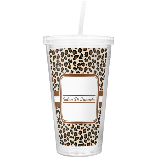Custom Leopard Print Double Wall Tumbler with Straw (Personalized)