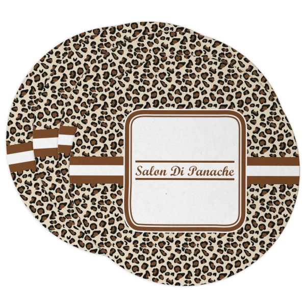 Custom Leopard Print Round Paper Coasters w/ Name and Initial