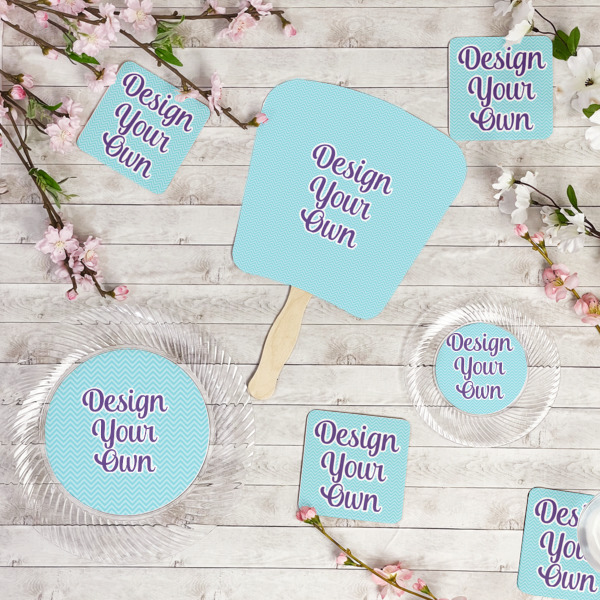 Custom Design - Party Supplies Combination Image - All items - Plates, Coasters, Fans