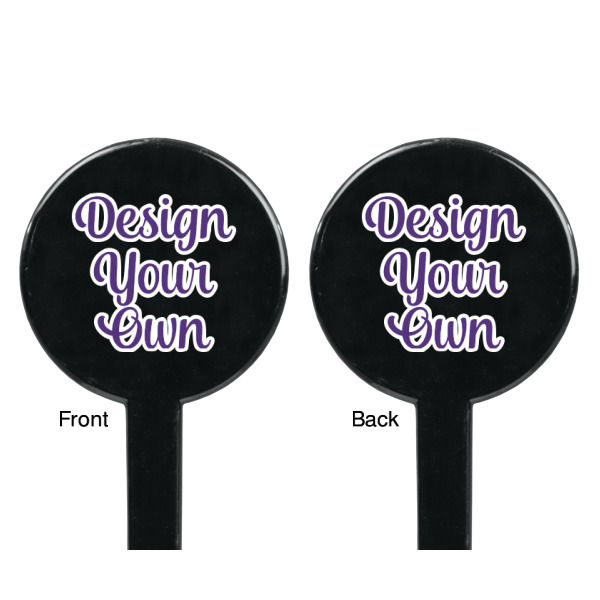 Custom Design - Black Plastic 7" Stir Stick - Double Sided - Round - Front & Back
