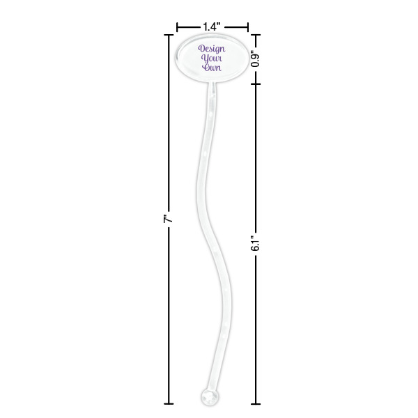 Custom Design - Clear Plastic 7" Stir Stick - Oval - Dimensions