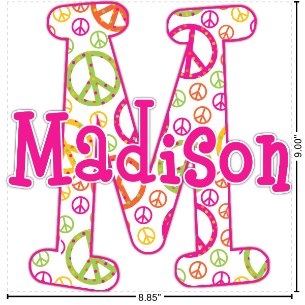 Custom Peace Sign Name & Initial Decal - Up to 9"x9" (Personalized)