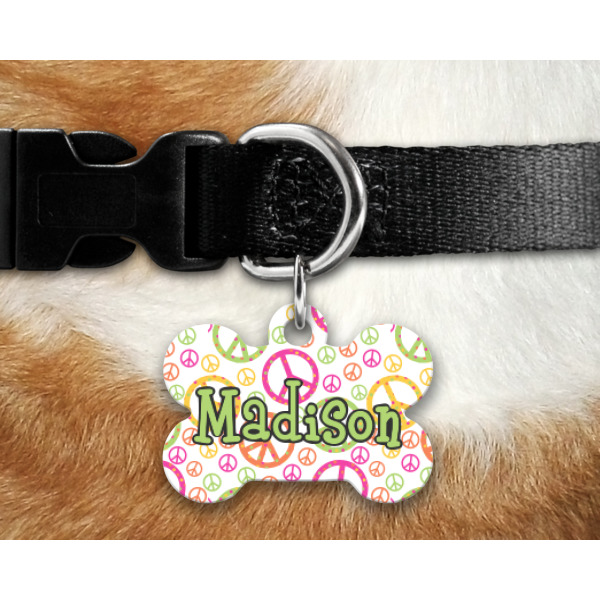 Custom Design - Bone Shaped Dog Tag on Collar & Dog