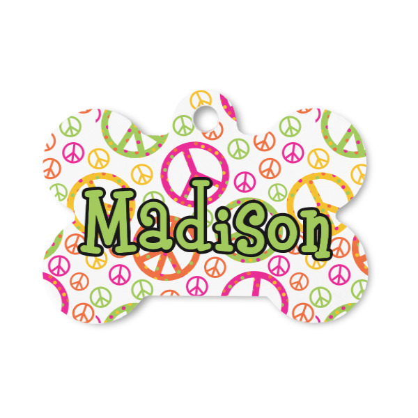 Custom Peace Sign Bone Shaped Dog ID Tag - Small (Personalized)