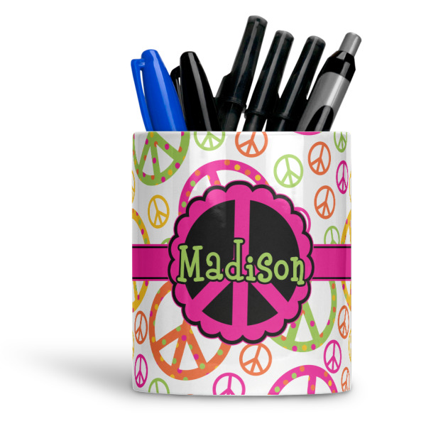Custom Peace Sign Ceramic Pen Holder