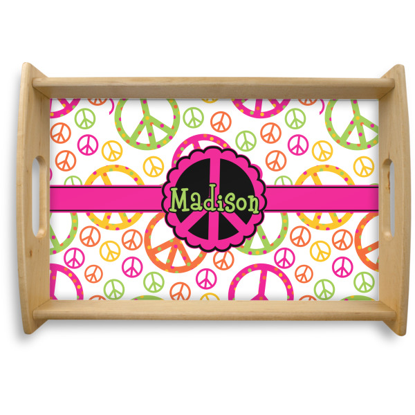 Custom Peace Sign Natural Wooden Tray - Small (Personalized)