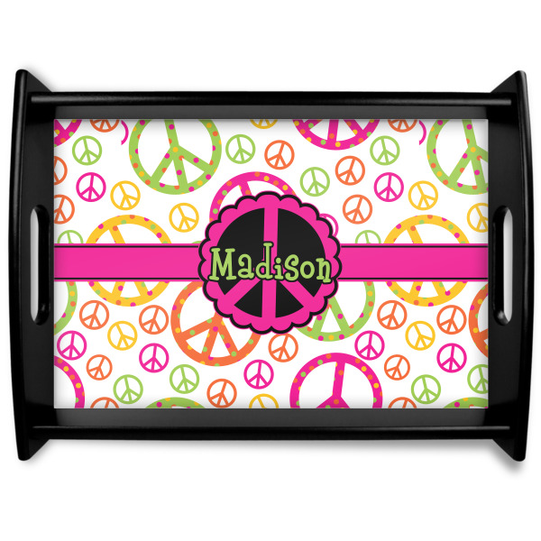 Custom Peace Sign Black Wooden Tray - Large (Personalized)