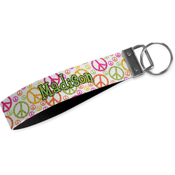 Custom Peace Sign Wristlet Webbing Keychain Fob (Personalized)
