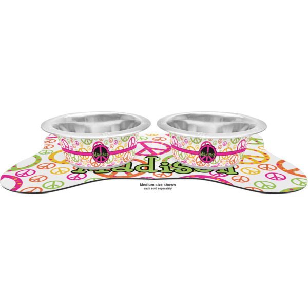 Custom Design - Metal Pet Bowls - On Dog Bone Shaped Mat