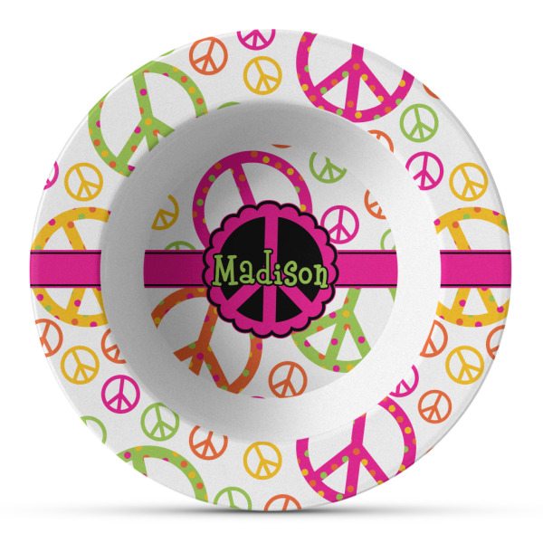 Custom Peace Sign Plastic Bowl - Microwave Safe - Composite Polymer (Personalized)