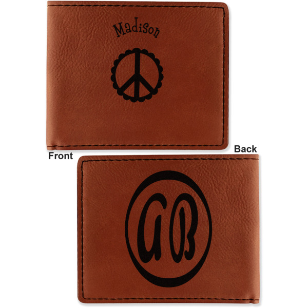 Custom Design - Cognac Leatherette Bifold Wallets - Front and Back
