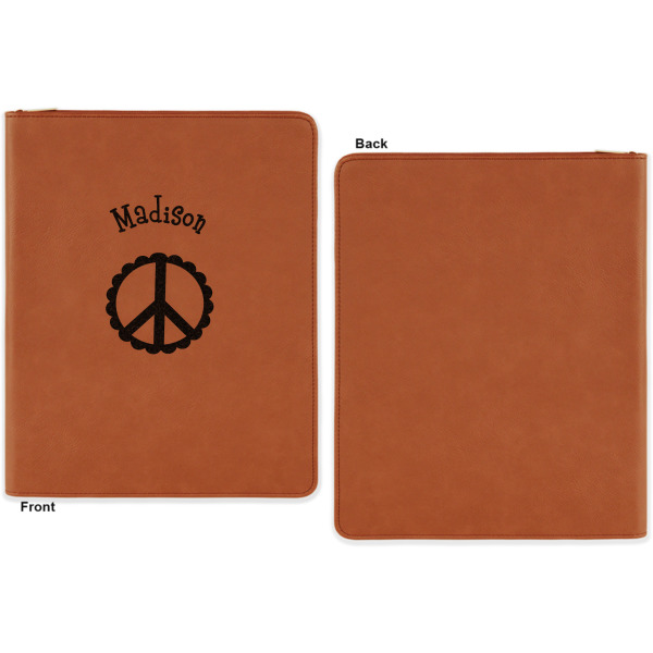 Custom Design - Cognac Leatherette Zipper Portfolios with Notepad - Single Sided - Apvl