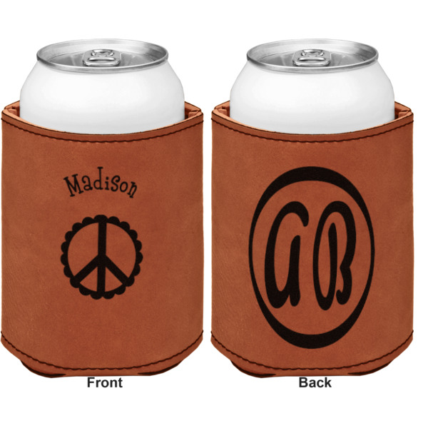 Custom Design - Cognac Leatherette Can Sleeve - Double Sided Front and Back