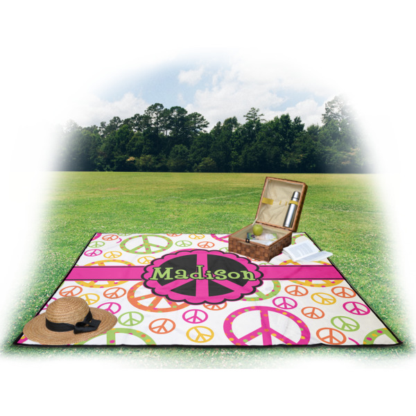 Custom Design - Picnic Blanket - with Basket Hat and Book - in Use