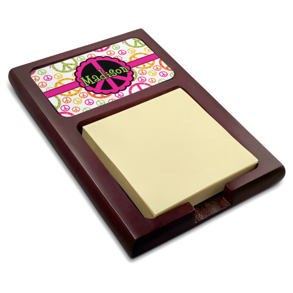 Custom Peace Sign Red Mahogany Sticky Note Holder (Personalized)