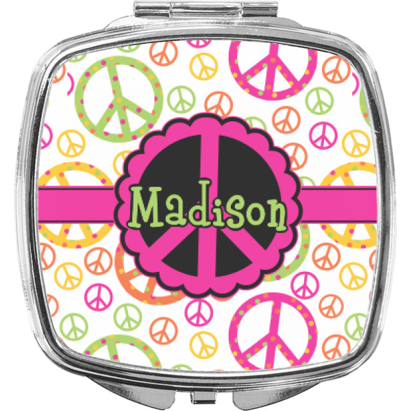 Custom Peace Sign Compact Makeup Mirror (Personalized)