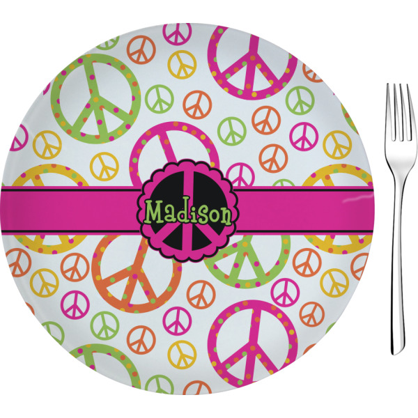 Custom Peace Sign 8" Glass Appetizer / Dessert Plates - Single or Set (Personalized)