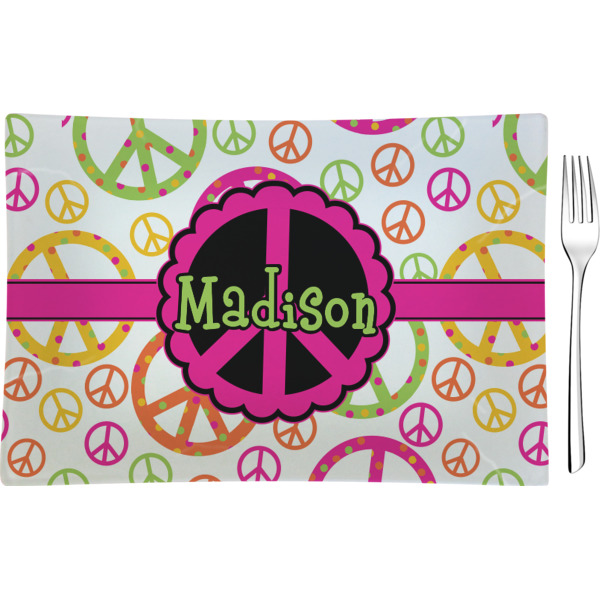 Custom Peace Sign Rectangular Glass Appetizer / Dessert Plate - Single or Set (Personalized)