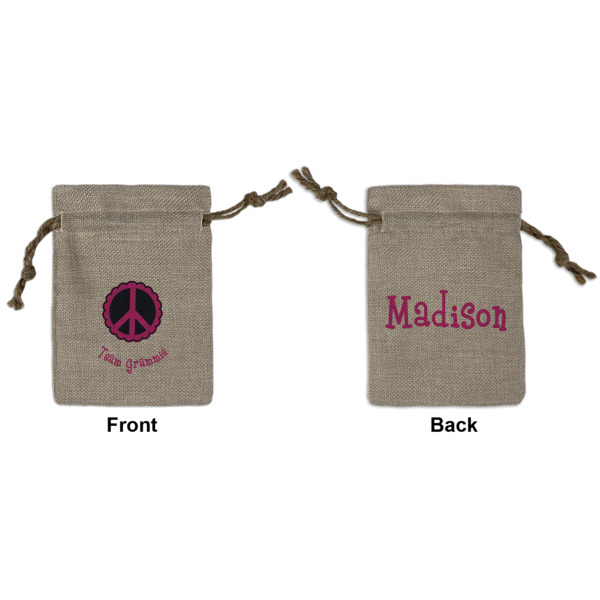 Custom Peace Sign Small Burlap Gift Bag - Front & Back (Personalized)
