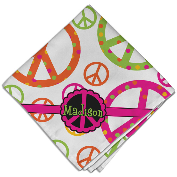 Custom Peace Sign Cloth Dinner Napkin - Single w/ Name or Text
