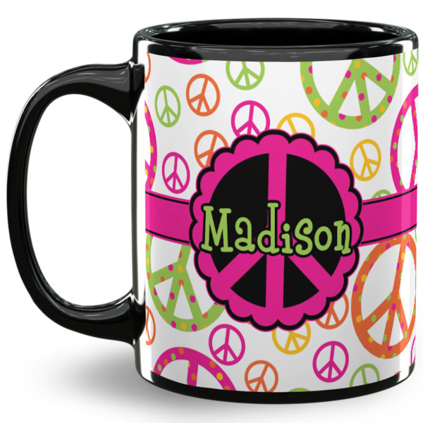 Custom Peace Sign 11 Oz Coffee Mug - Black (Personalized)