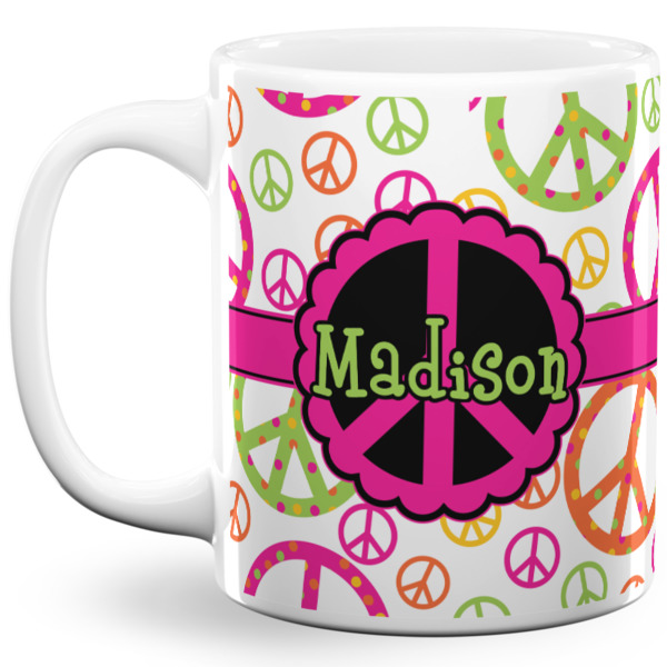 Custom Peace Sign 11 Oz Coffee Mug - White (Personalized)
