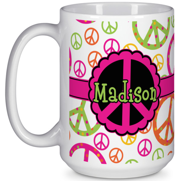 Custom Peace Sign 15 Oz Coffee Mug - White (Personalized)