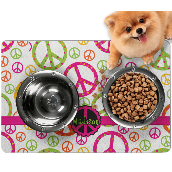 Custom Peace Sign Dog Food Mat - Small w/ Name or Text