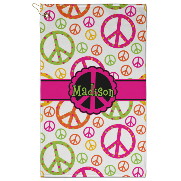 Custom Peace Sign Golf Towel - Poly-Cotton Blend w/ Name or Text