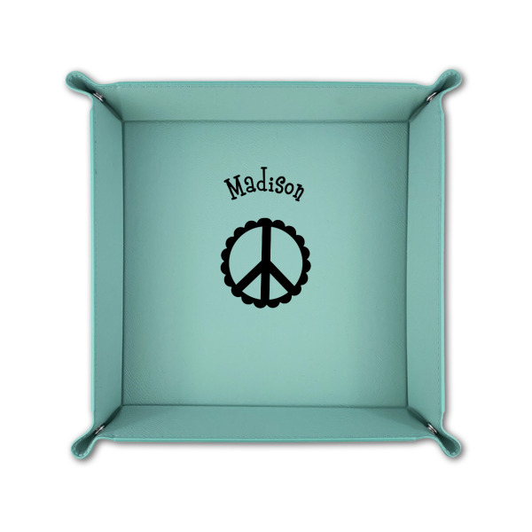 Custom Design - 6" x 6" Teal Leatherette Snap Up Tray - FOLDED UP