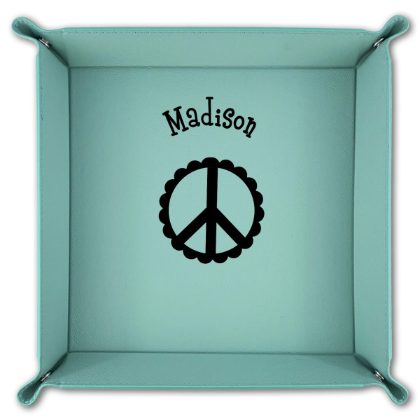 Custom Design - 9" x 9" Teal Leatherette Snap Up Tray - FOLDED