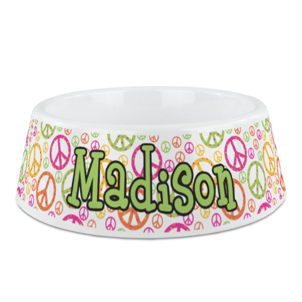 Custom Peace Sign Plastic Dog Bowl (Personalized)