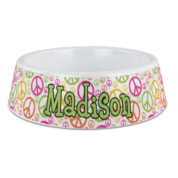 Custom Peace Sign Plastic Dog Bowl - Large (Personalized)