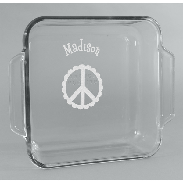 Custom Peace Sign Glass Cake Dish - 8in x 8in (Personalized)